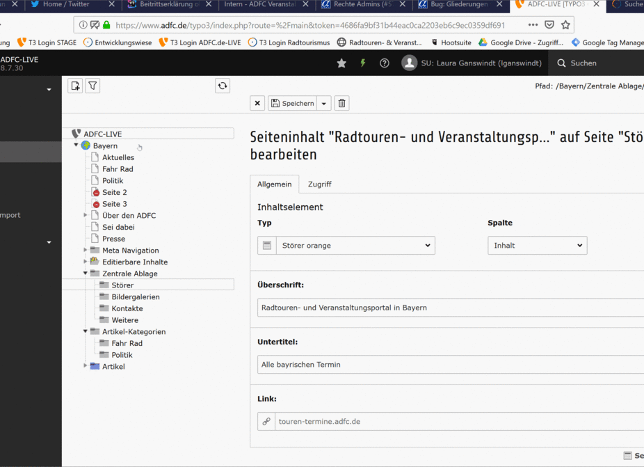 Störer aus Datensatz hinzufügen - Anleitung ADFC Gliederungswebsites Störer aus Datensatz hinzufügen - GIF-Anleitung ADFC Gliederungswebsites